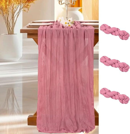 Cheesecloth Table Runner | Boho Fabric Cheese Cloth Table Runner Rustic Sheer Table Runners for Wedding, Bridal Shower, Birthday Party Décor(Mauve,Pack of 3)