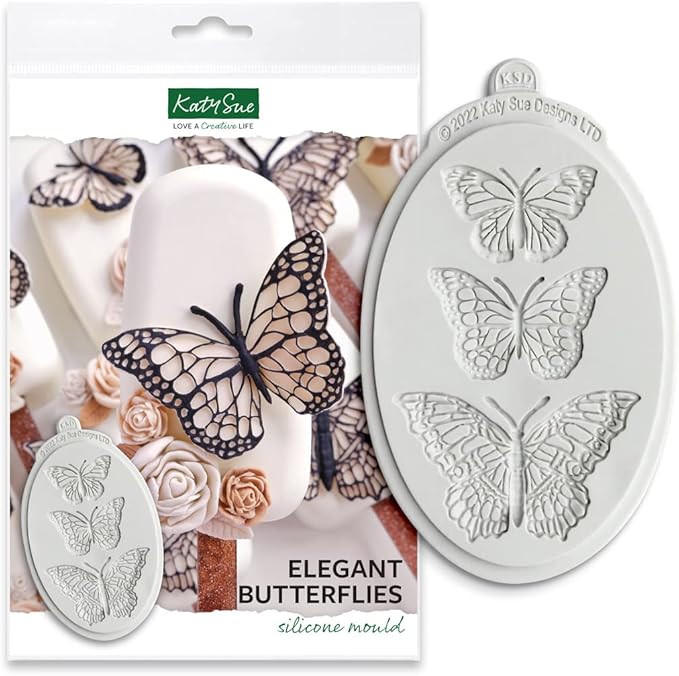 Katy Sue 3 Elegant Butterflies Silicone Mold for Cake Decorating & Crafts