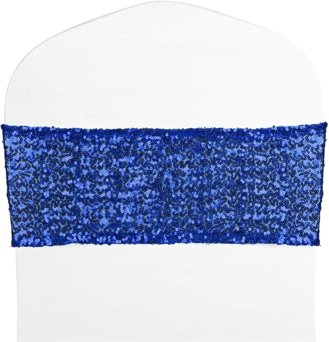 Pack of 150 Stretch Sequin Chair Sashes Chair Bands One-Sided Sequins Decor for Hotel Wedding Reception Party Event Chair Cover Decoration 4"x16" - Royal Blue