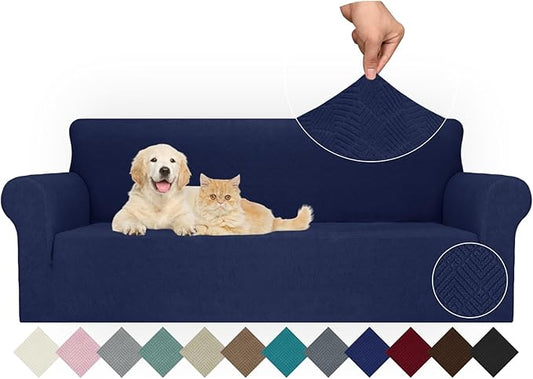 JIVINER Stretch Oversized Sofa Covers 1 Piece 4 Seater Couch Covers Jacquard Universal Sofa Slipcovers for Extra Large Funiture Protector for Kids, Pets (Navy Blue, XL Sofa)