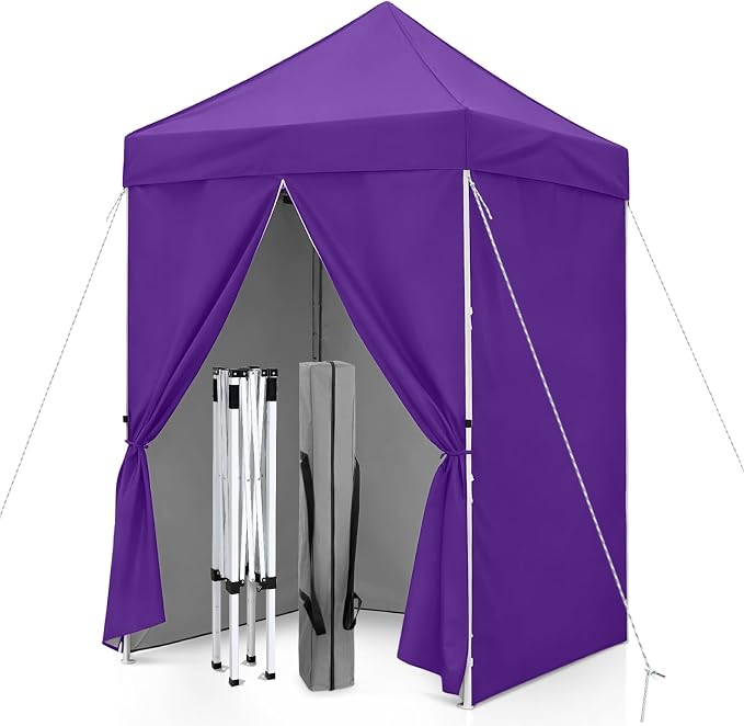 5x5 Pop Up Canopy Tent with Four Sidewalls, Instant Portable Beach Canopy, Outdoor Tent with Carry Bag for Camping, Sports, Tailgating, Events, Purple
