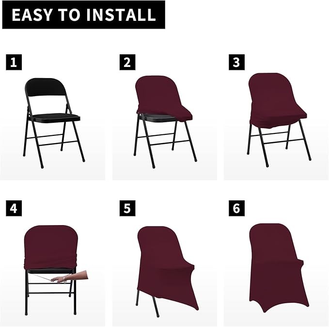 HAINARverS Folding Chair Covers for Wedding, 10pcs Stretch Spandex Washable Fabric Chair Cover, Decoration Chair Cover for Wedding, Party, Banquet, Birthday, Conference, Event(Burgundy, 10 PCS)