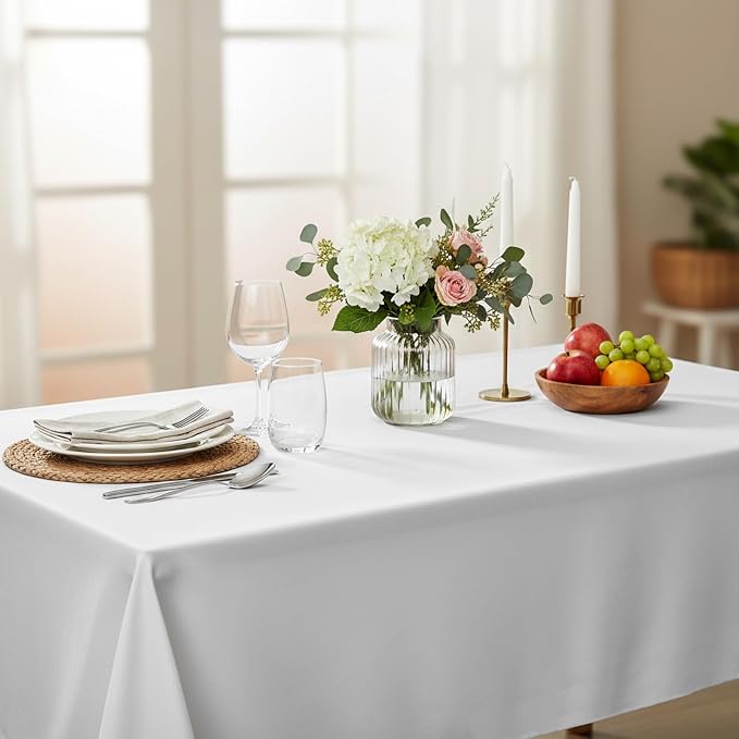 Fixwal 3 Pack White 70 x 120 Inch Rectangle Tablecloths, Reusable Heavy Duty Washable Polyester Table Covers for 6-8 Ft Tables, Wedding, Party, Birthday, Outdoor, Camping