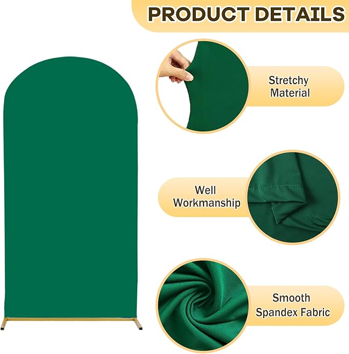 Wedding Arch Cover Hunter Green 3.3x6.6ft Spandex Stretch Chiara Backdrop Cover for Round Top Arch Stand Cover Arch Fabric Backdrop Cover Birthday Party Graduation Arch Covers
