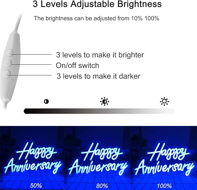 Happy Anniversary Neon Sign - Wedding Birthday Party Decoration Neon Light for Bedroom,Living,Home Bar Valentine's Day Anniversary Decor Gift (blue)