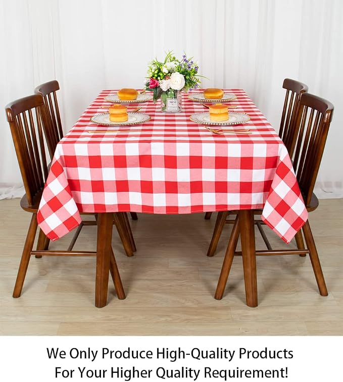 ShinyBeauty Checked Square Tablecloth 54x54-Inch Red and White Buffalo Plaid Washable Cotton Table Cover for Dining Room - Gingham Rustic Lattice Christmas Decor