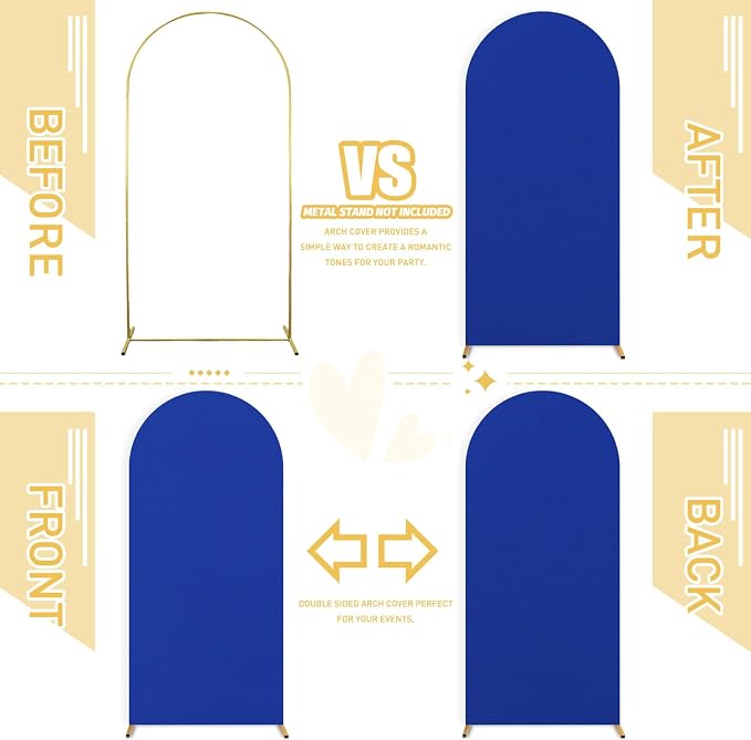 FUHSY Wedding Arch Covers 3 Set 7.2FT, 6.6FT, 6FT Spandex Covers for Arches Fitted Arch Backdrop Stand Cover Blue Birthday Arch Cover for Chiara Backdrop Covers for Bridal Baby Shower Garden Decor
