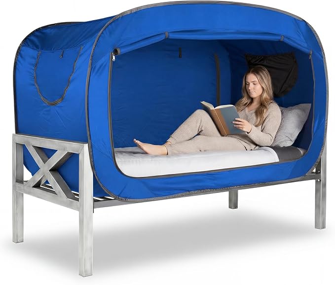 ANC POP Bed Tent Full Bed Canopy Portable Dream Tent for Adult Indoor Sleeping Tents with 2 Doors Breathable Private Space Tents, Blue