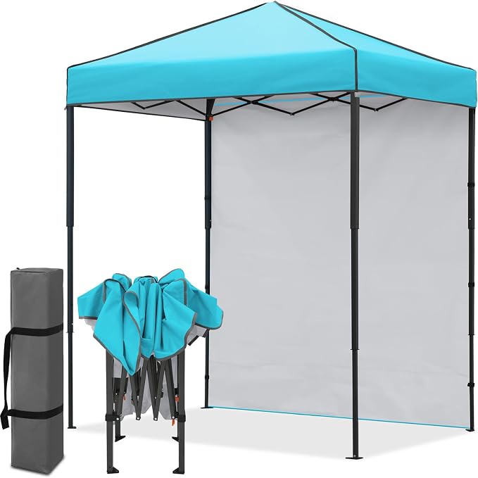 EAGLE PEAK 6x4 Instant Pop Up Canopy Tent with 1 Side Wall Panel, Straight Leg Sun Shelter, Portable Canopy with Carry Bag for Camping, Beach & Sports, Light Blue