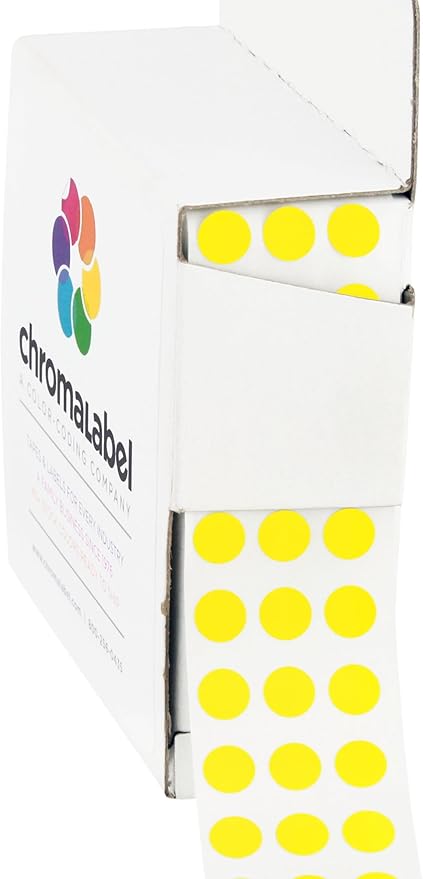 ChromaLabel 1/4 Inch Circle Sticker Labels, Easy to Write on Colored Dot Stickers with Handy Dispenser, Round Color Coding Labels - 1000 Sticky Dots, Yellow Stickers