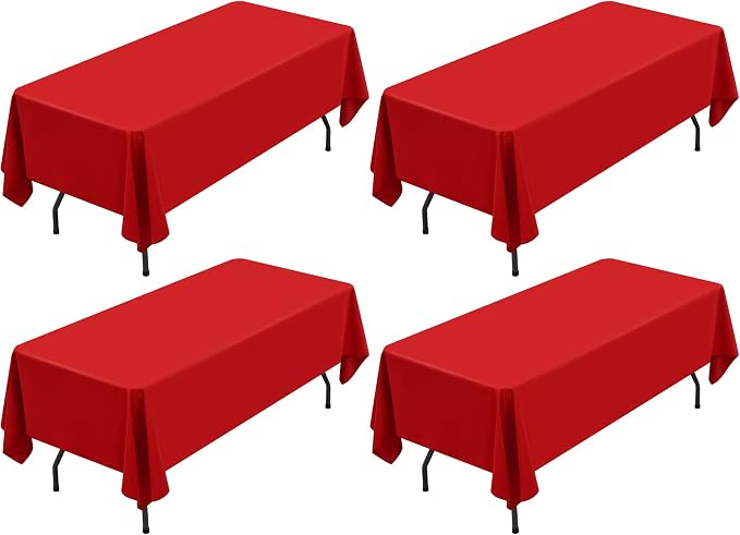 Showgeous 4 Pack Red Rectangle Tablecloth, 60 x 102 Inch, Wrinkle Resistant, Machine Washable Polyester Table Cover for Dining Table, Wedding, Parties