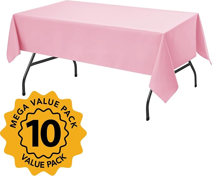 10-Pack Pink Tablecloths for Rectangle Tables, 60 x 84 Inches, Stain-Resistant Polyester Fabric for 4 Foot Tables - Washable Table Covers for Weddings, Banquets, Birthday Parties, Events