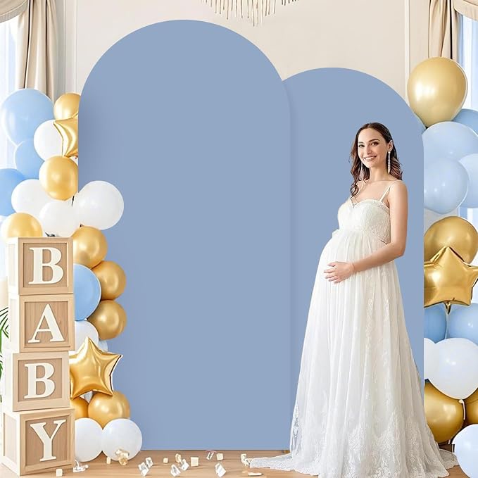 FUHSY Dusty Blue Backdrop Arch Cover (7.2FT, 6FT) Set of 2 Spandex Arch Backdrop Cover Wedding Chiara Arch Covers Stretchy Backdrops for Birthday Party Ceremony Wedding Baby Shower Arches Decorations