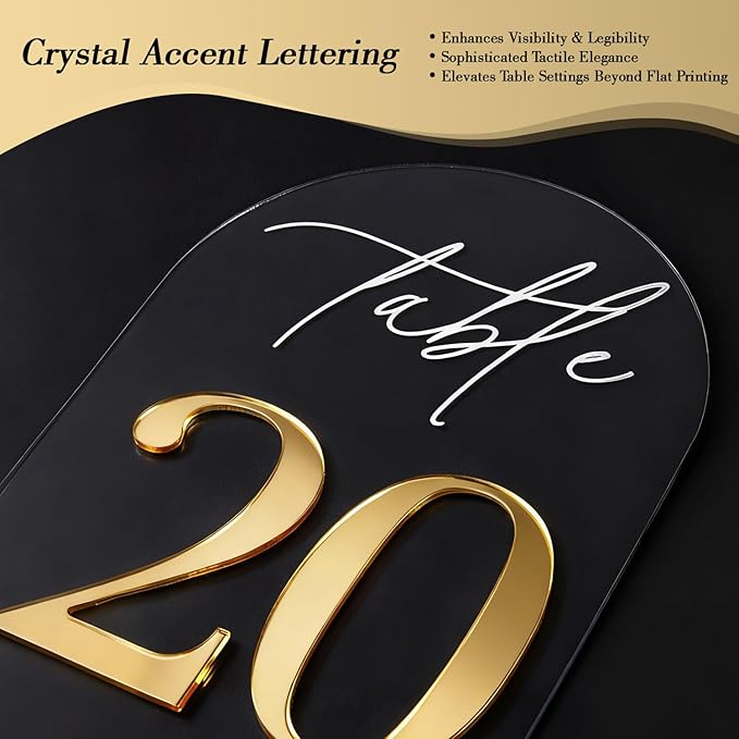 Crystal Clear Acrylic Wedding Table Numbers 1-30 Set, Self-Standing Modern Arched Signs for Reception Seating, Anniversary & Bridal Shower, Elegant Wedding Decor (5x7 Inches)
