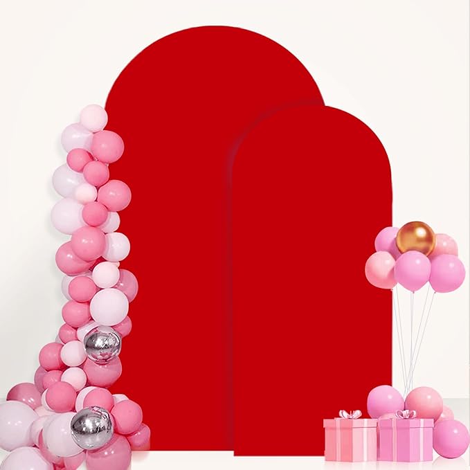FANPROMS Wedding Arch Covers Set of 2 Red Arch Cover 6FT 7.2FT Spandex Arch Cover for Metal Frame Stand Balloon Arched Stand Cover Round Top Arch Covers for Wedding Birthday Party Decorations