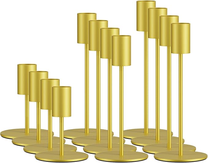 zeochyni Set of 12 Gold Taper Candle Holders Bulk Candlestick Holders, Decor Candle Stick Candle Holder for Table or Mantel Centerpiece, Wedding, Dinning, Party Home Decor