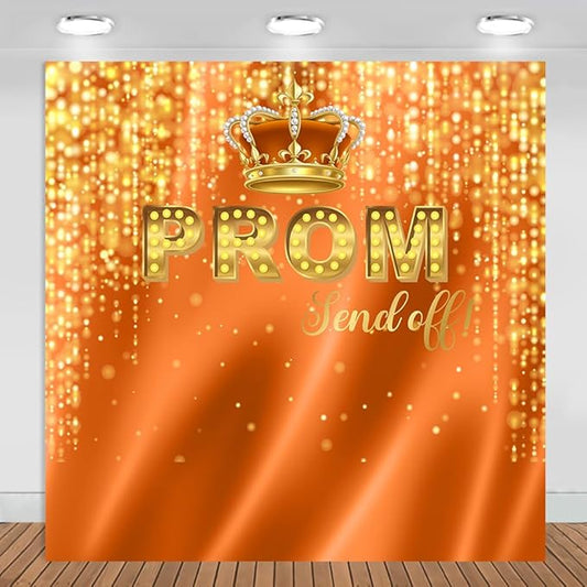 Prom Send Off Backdrop Orange and Gold 2026 Graduation Photography Background Party Decorations Class of 2026 Congrats Grad Banner Photo Booth Props (Orange and Gold, 6x6ft)