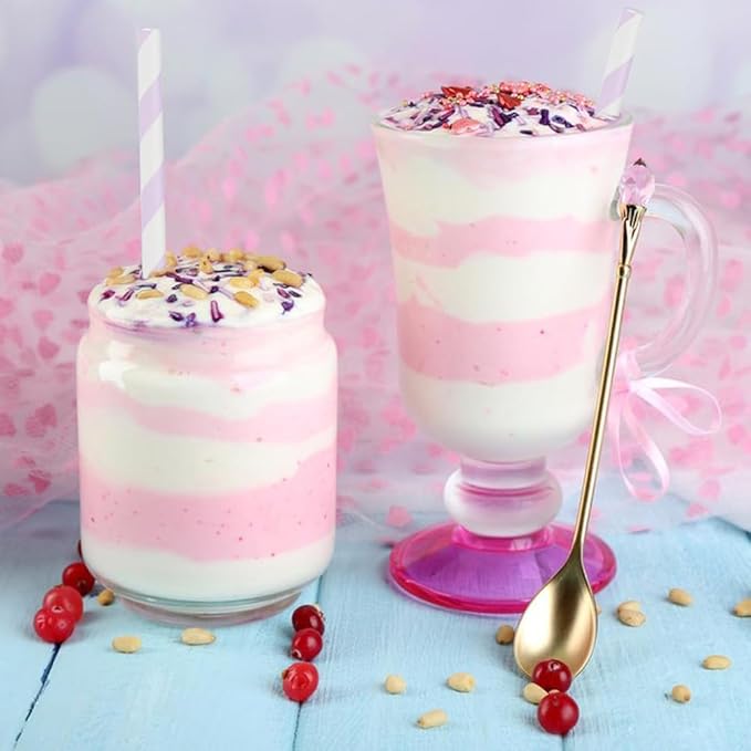 ALINK 100 Light Purple and White Striped Paper Straws, Biodegradable Disposable Drinking Straws for Valentine's Day, Brithday, New Year, Party Decoration Supplies