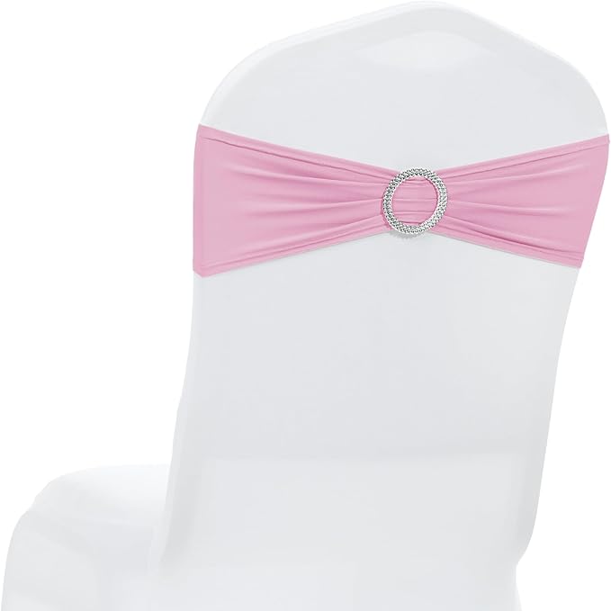 MDS Pack of 75 Spandex Chair Sashes Bow Premium Stretch Chair Cover Band with Buckle Slider Universal fits Elastic Dining Chair Ties for Wedding Party Banquet Events Decoration - Blush Pink