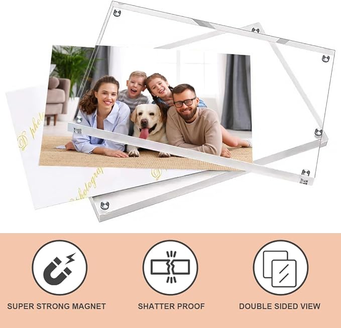 8 Pack Mini Acrylic Picture Frames 2.5 x 3.5 Inch Clear Acrylic Business Card Frame Double Sided Magnetic Photo Block Frames Wallet Size Desktop Display Stand for Office Home