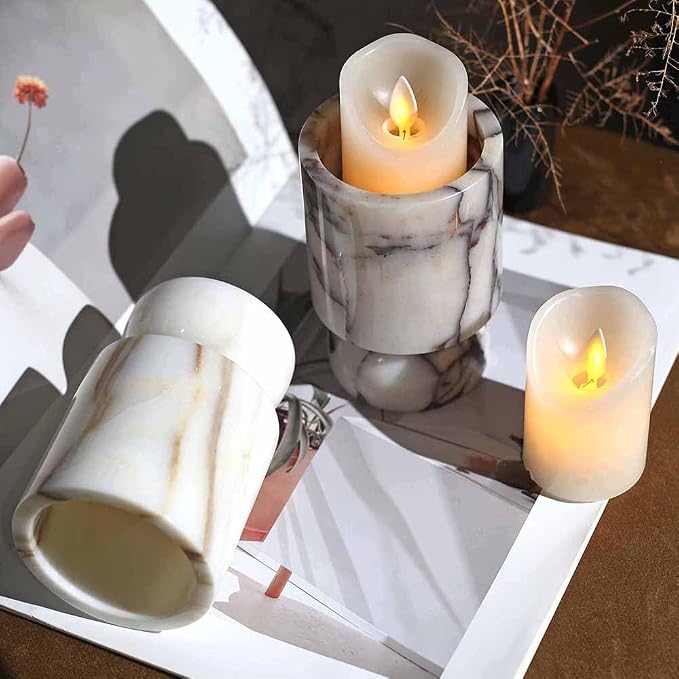 Vintage Marble Pillar Candle Holder, Natural Marble Candlestick Holder, French Centerpieces for Table, Elegant Marble Home Decor for Anniversary Weddings Valentine's Day