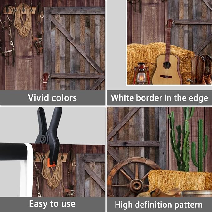 Western Backdrop 12x10ft for Western Party Decor&Photography | Thicker Vinyk Clear Image Vintage Farm Wooden Door Barn Wild West Rodeo Banner for Large Western Theme Birthday Party Decor