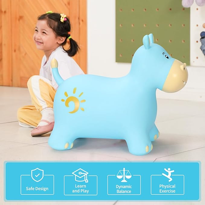 INPANY Bouncy Horse, Hippo Hopper Toys, Toddlers Bouncing Animals Toys, Inflatable Hopping Horse Buddies, Kid Ride on Rubber Bouncer, Indoor Outdoor Birthday Gifts Toy for 2 3 4 Year Old Girls Boys
