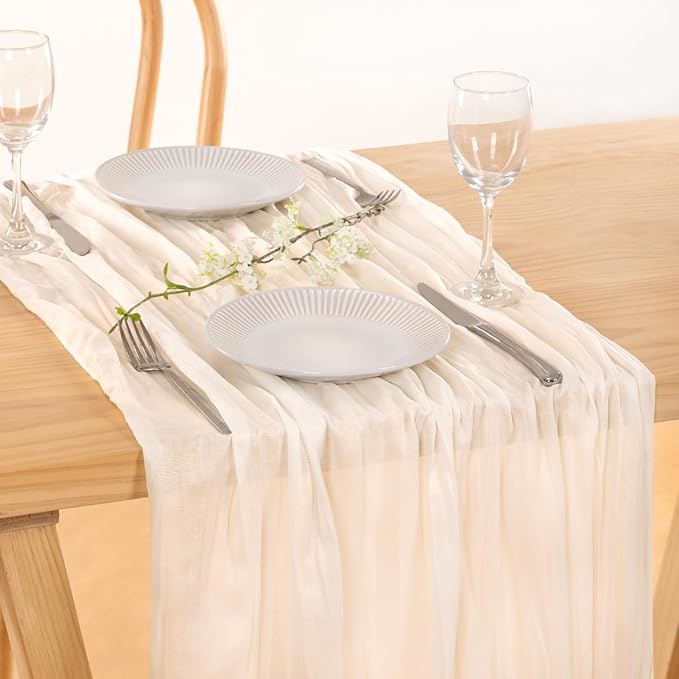 MLMC 8 Pack Ivory White Table Runner Rustic Gauze Cheesecloth Table Runner 10ft Cheese Cloth Cenerpiece 35x120 Inches for Dessert Anniversary Wedding Bridal Baby Shower Decor