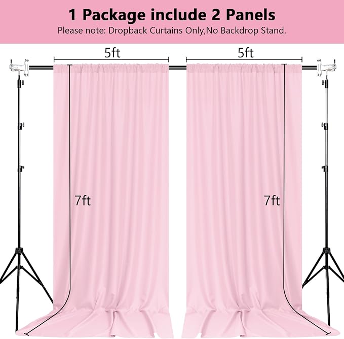 MEETSKY Pink Backdrop Curtain for Parties Rod Pocket Pink Curtains Photography Backdrop Drapes Privacy Fabric Decoration for Birthday Party Gril Baby Shower Home Decor, 5ft x 7ft, 2 Panels