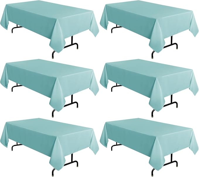 sancua 6 Pack Turquoise Tablecloth 60 x 102 Inch, Rectangle Table Cloth for 6 Feet Tables - Stain and Wrinkle Resistant Washable Polyester Table Cover for Dining Tables, Buffet Parties and Camping