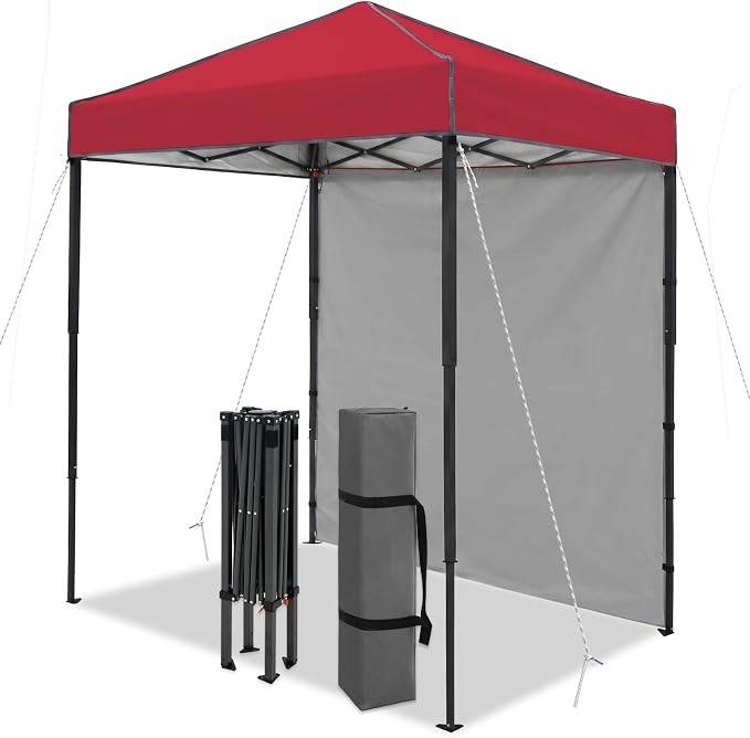 6x4 Pop Up Canopy Tent with One Wall Panel, Instant Portable Beach Canopy, Outdoor Tent with Carry Bag for Camping, Sports, Tailgating, Events, Red