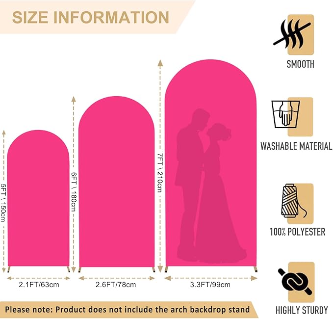 FANPROMS Arch Backdrop Cover Set of 3 Hot Pink Arch Cover Backdrop Fabric 5FT 6FT 7FT Spandex Round Top Arches Stand Covers for Birthday Party Arched Covers Stretchy Backdrops for Prom Reception Decor