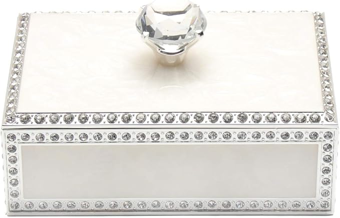LASODY Diamond Crystal Jewelry Storage Box for Rings Earrings Necklace Treasure Chest Organizer Jewelry Keepsake Gift Box Case for Girl Women (Diamond Rectangle Silver Plating)