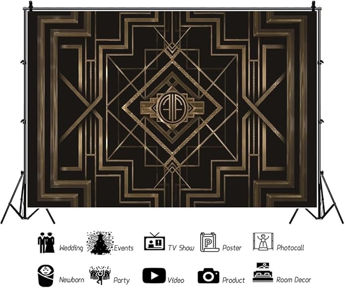 Leyiyi 5x4ft Roaring 20s Backdrop Great Black and Gold Birthday Photography Background Black Gold 1920s Party Decorations Banner Adults Children Newborn Baby Shower Photo Studio Booth Props