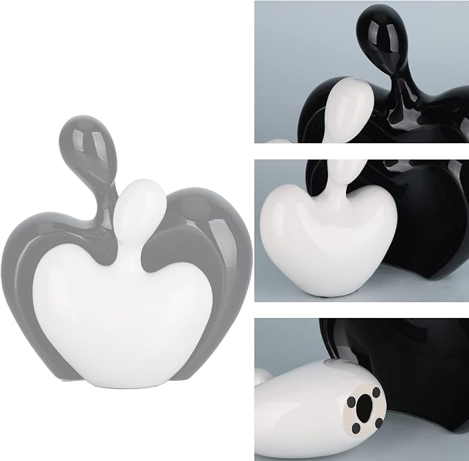 Ceramic Love Statue, Male and Female Couple embracing Sculpture, Black and White Home Decor, Wedding for Parents, Love Sign Figurines on The Shelf in The Living Room 2-Piece Set