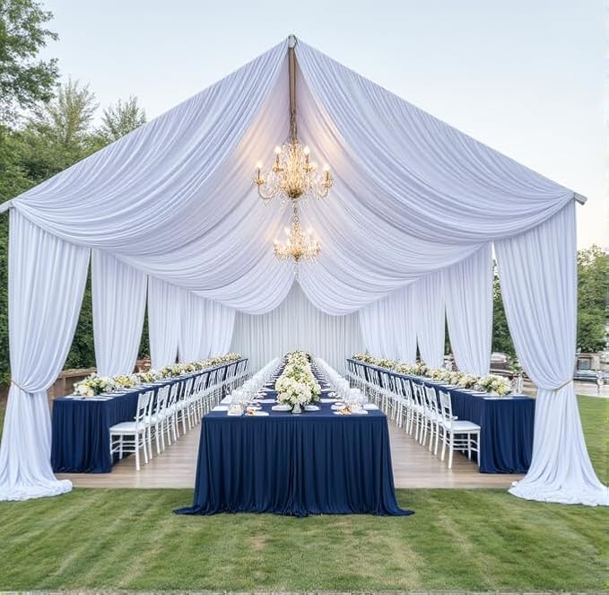 10ftx40ft White Backdrop Ceiling Drapes,2Panels 40ft Height Wrinkle Free Tent Draping Curtains, Fabric Drapery Ceiling Drapes for Wedding Ceremony Birthday Theme Parties with Rod Pocket