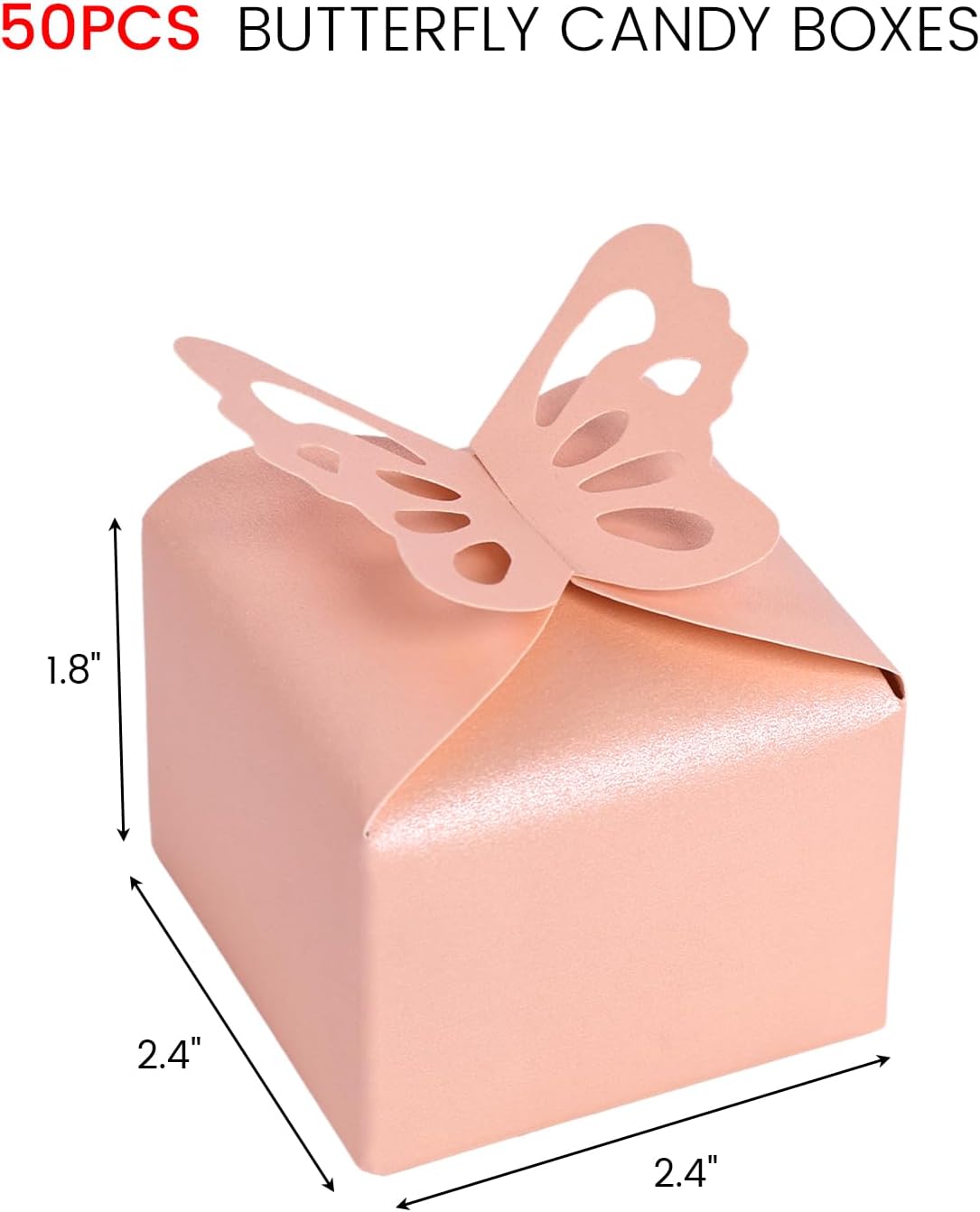 VGOODALL 50PCS Party Favor Boxes, 2.4" x 2.4" x 1.8" 3D Butterfly Candy Boxes Pink Baby Shower Favors for Wedding Birthday Party Gift