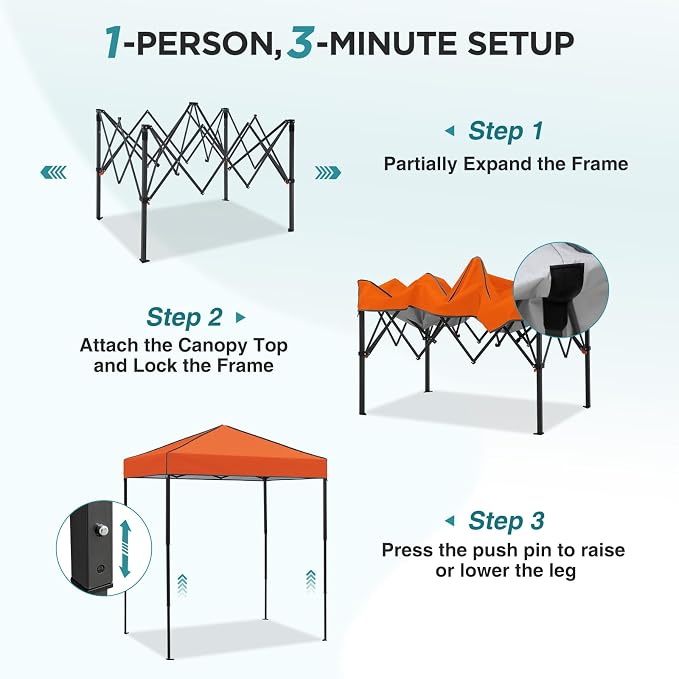 EAGLE PEAK 6x4 Instant Pop Up Canopy Tent, Straight Leg Sun Shelter, Portable Canopy with Carry Bag for Camping, Beach & Sports, Orange