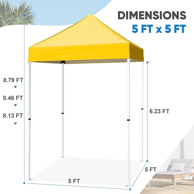 COOS BAY 5x5 Pop Up Canopy Tent, Portable Lightweight Sun Shelter with Carry Bag, Easy Setup Outdoor Canopy for Beach, Camping, Sports & Backyard Shade, Yellow