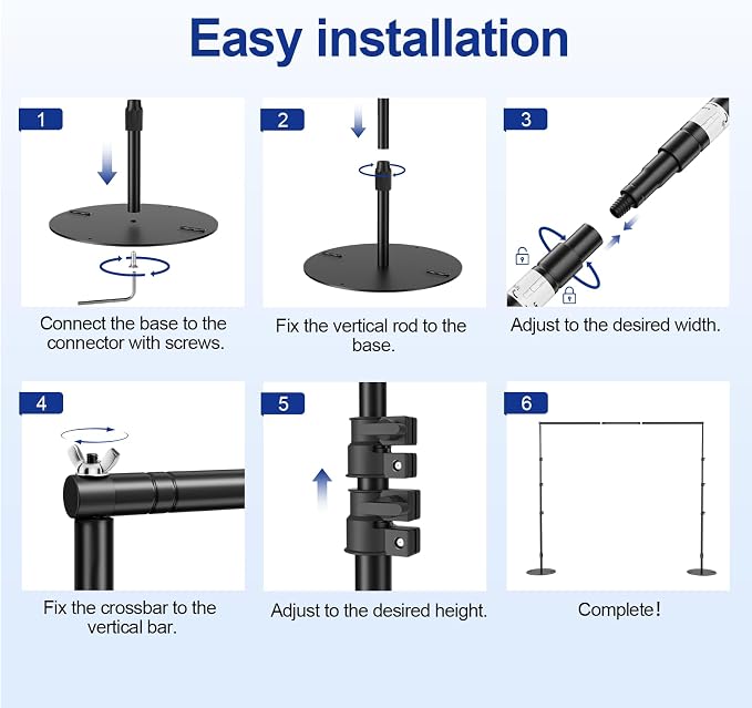 EMART Backdrop Stand 7x10ft Adjustable Photo Background Stand Kit Pipe and Drape Backdrop Frame with Heavy Duty Metal Base Water Bag for Wedding Party Birthday Decorations Photography - Black