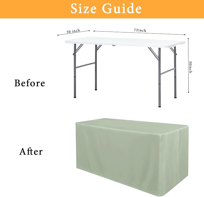 Obstal 2 Pack Table Clothes for 6 Foot Rectangle Tables - Water Resistant Washable Fabric Polyester Rectangle Table Cover Protector for Wedding, Banquet and Trade Shows, 72L x 30W Inches, Sage Green