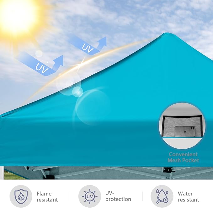5x5 Pop Up Canopy Tent, Instant Portable Beach Canopy, Outdoor Tent with Carry Bag for Camping, Sports, Tailgating, Events, Turquoise