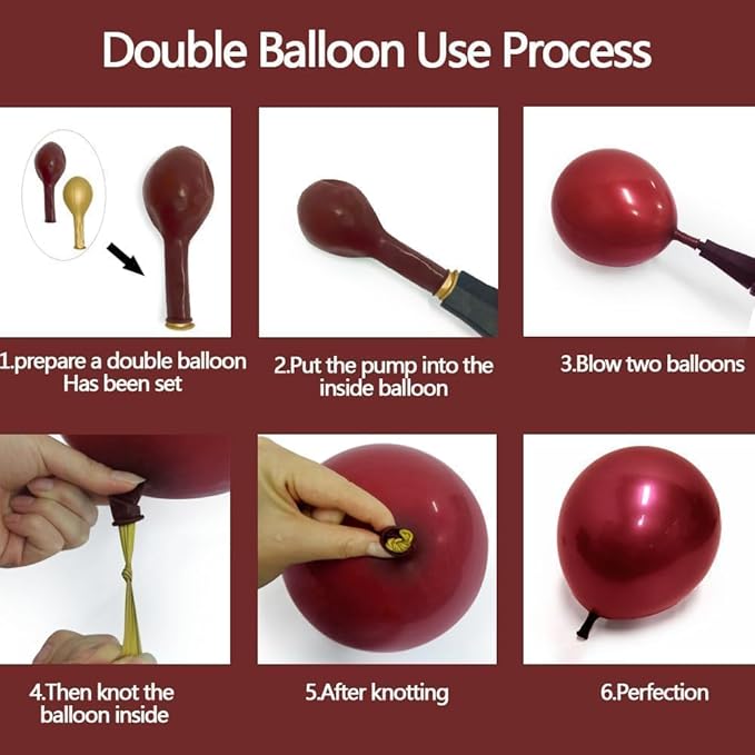 Burgundy Gold Balloons Garland Double Stuffed Pearl White Gold Maroon Wine Red Balloon Arch Kit for Wedding Baby Shower Mother's Day Birthday Party Decoration
