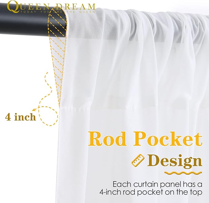 White Backdrop Curtains 2 Panels 5ft x 8ft Sheer Chiffon Backdrop Curtain Drapes for Birthday Party Wedding Decorations