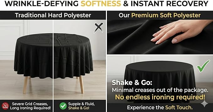 6 Pack 90 Inch Round Black Polyester Tablecloth Bulk Washable Wrinkle Resistant Table Covers for Wedding Dining Table Buffet Parties Banquet Event Decoration