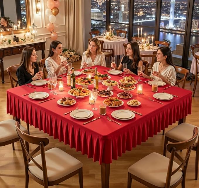 Shillance 60x60 Inch Red Spandex Square Tablecloth, Wrinkle Free Red Fitted Table Cloth for Square Tables,Washable Pleated Table Cover for Wedding Birthday Cocktail Party Buffet Dinner Camping