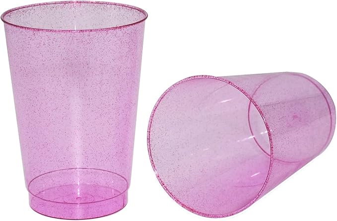 Homy Feel 12 Oz Pink Glitter Plastic Cups - 50PCS Disposable Cocktail & Wine Cups for Wedding & Valentine's Day