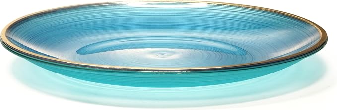 OCCASIONS 50 Plates (25 Guests) Disposable Plastic Plates, Heavy Duty Fancy China-Like Look Dinnerware Set for Wedding Party - 25x10'' Dinner+ 25x7'' Salad & Dessert - BPA Free, Belize in Blue & Gold