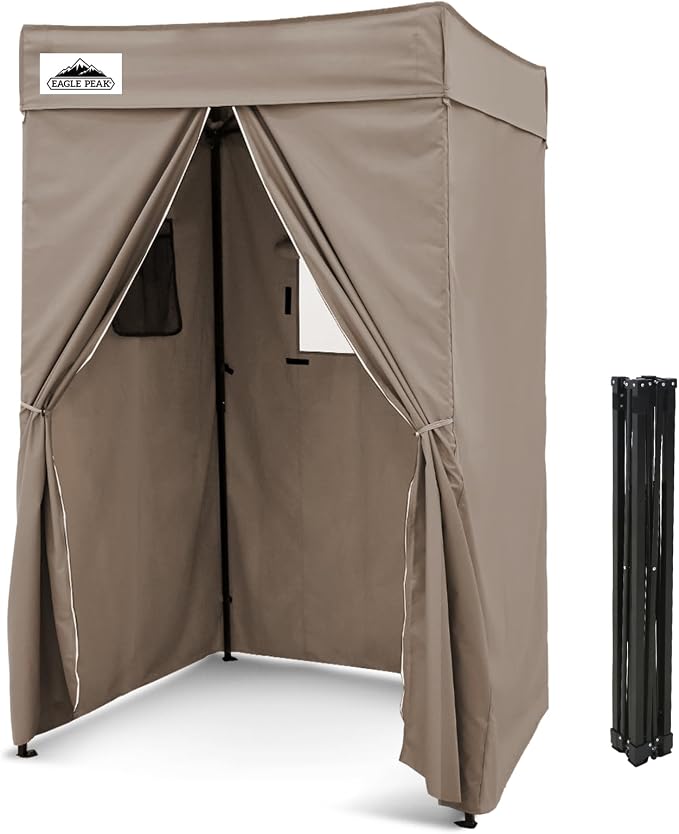 EAGLE PEAK 4x4 Pop Up Changing Tent, Flat Top Changing Room, Brown | Portable, Privacy Tent, Pool Cabana, Dressing Room, Shower & Toilet Use, Opaque Fabric, Instant Setup, Photoshoots, Camping