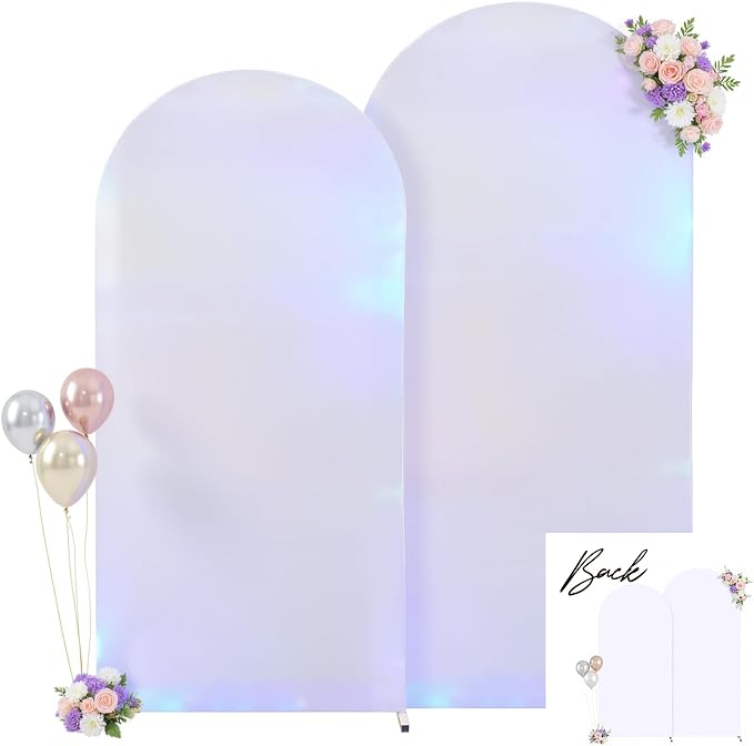 7.2FT 6FT Arch Backdrop Cover for Party, Set of 2 Stretchy Spandex Fitted Arch Stand Cover for Baby Shower, Birthday Wedding Decor, Chiara Backdrop Cover with Double-Sided Design(Silver, White)